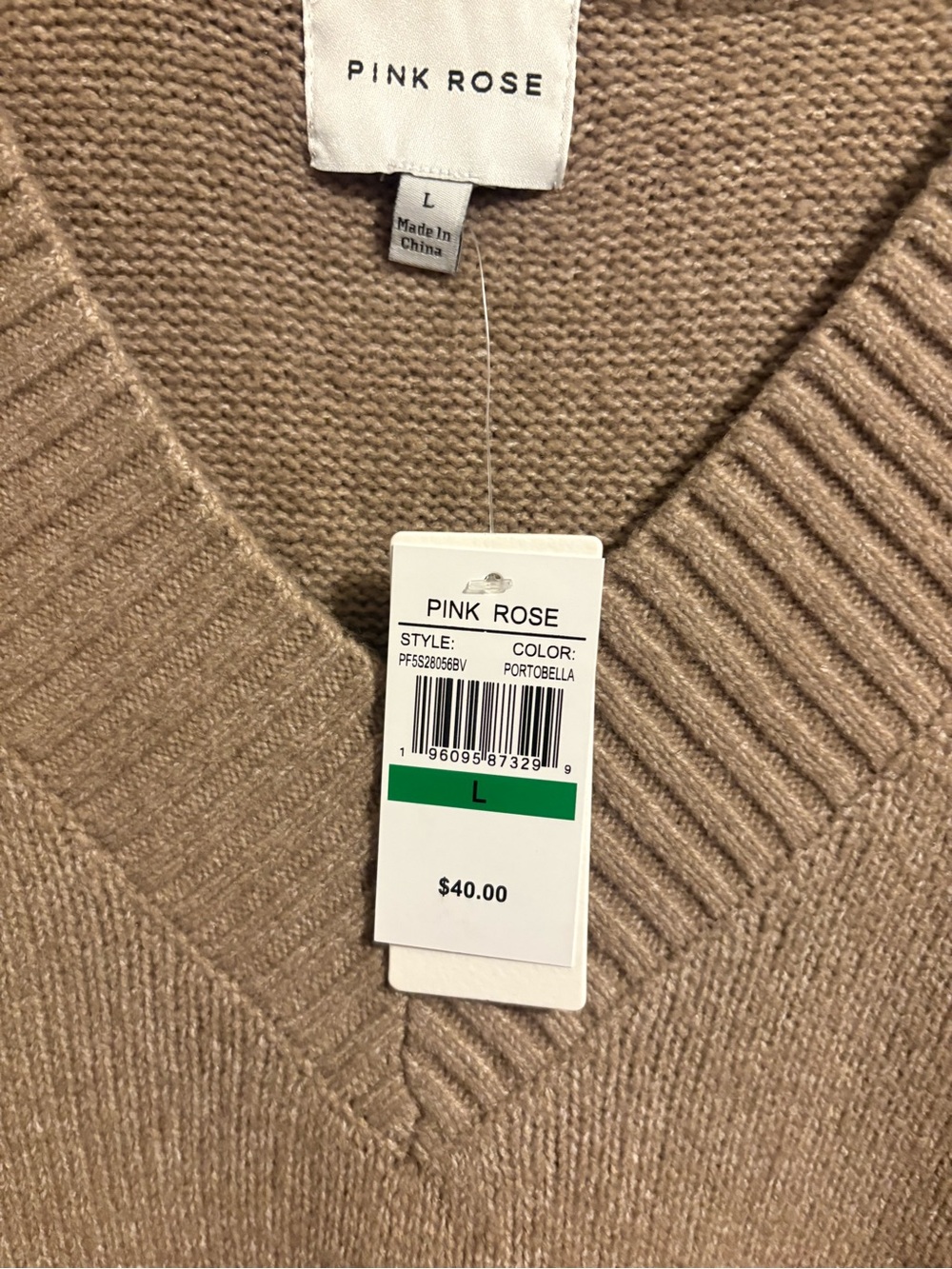 Pink Rose V-Neck Sweater in Portobella Tan - Picture 4 of 4